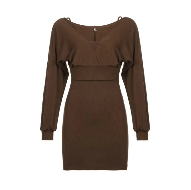 Brown Knitted Mini Dress | Aesthetic Clothing