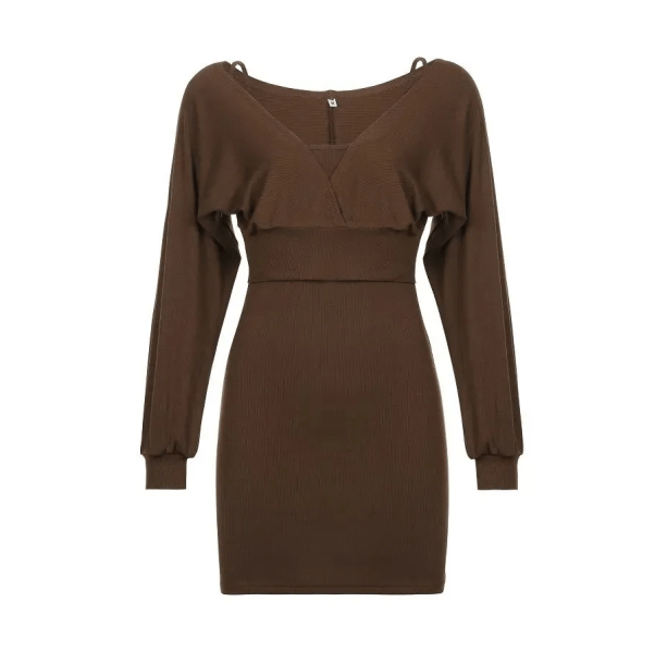 Brown Knitted Mini Dress - All Things Rainbow