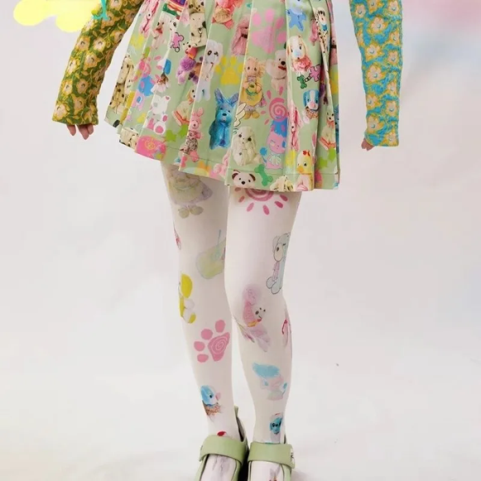 Colorful Cartoon Character Pleated Skirt | Kawaii Aesthetic Mini Skirt
