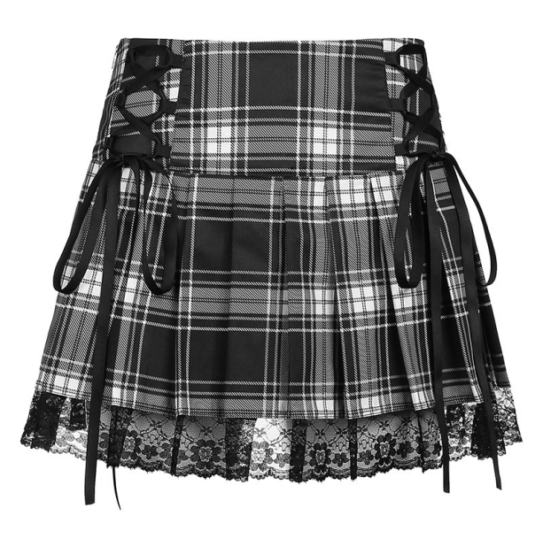 Lace Up Plaid Skirt - All Things Rainbow