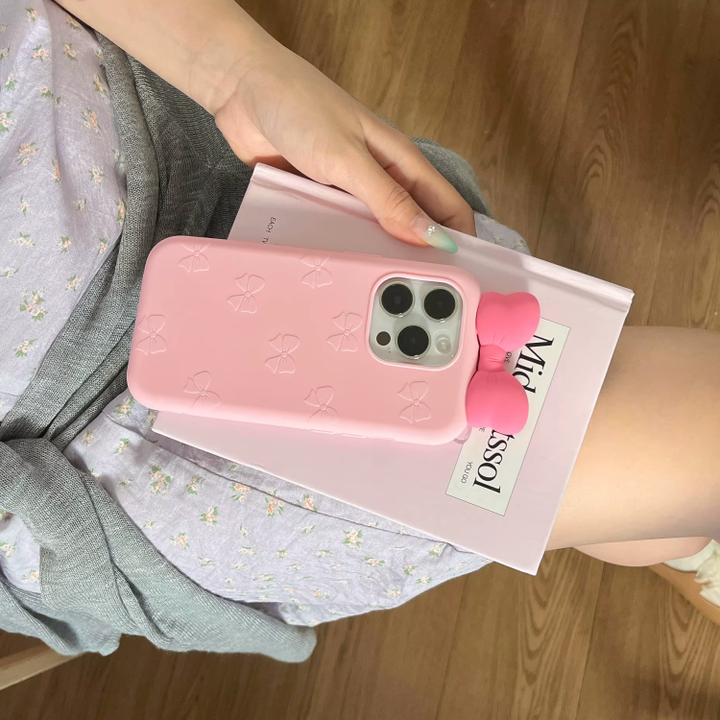 Soft Girl Pink Bow iPhone Case – Cute 3D Ribbon Aesthetic Phone Case