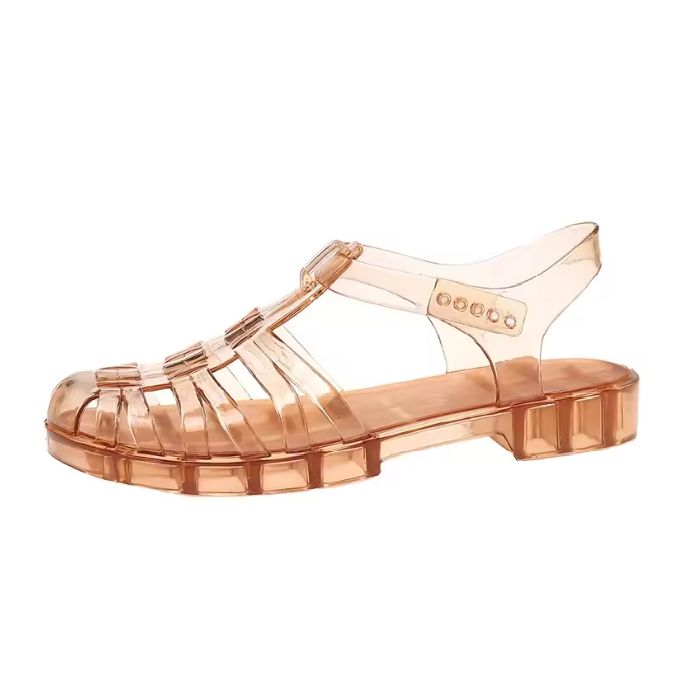 Brown 90s Clear Jelly Sandals | Retro Transparent Summer Shoes
