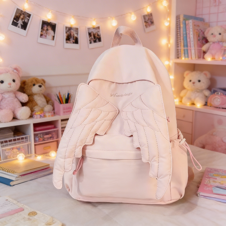 Pink backpack with angel wings | Angel Wing Backpack | Aesthetic Backpack