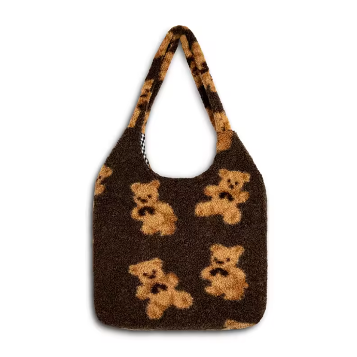 Brown bag with teddy bear pattern | Honey Bear Shoulder Bag | Aesthetic Bag
