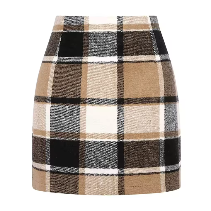 Brown Plaid Mini Skirt - Light Academia Style
