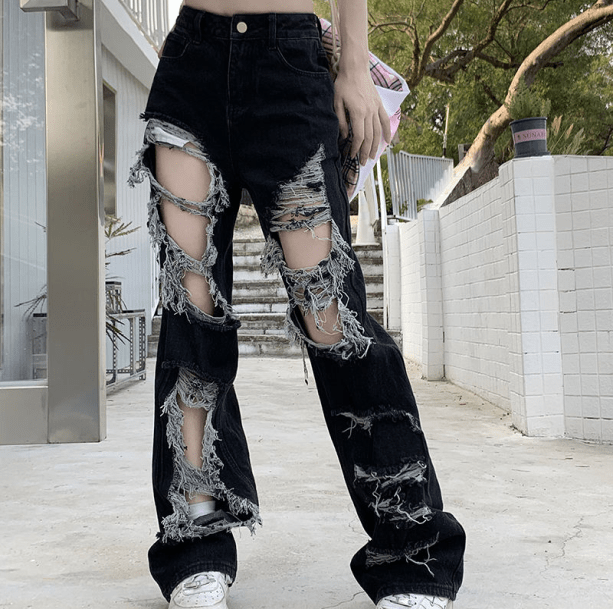 Distressed Black Jeans - All Things Rainbow