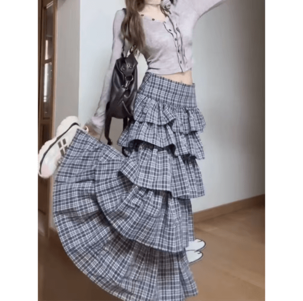 Long Plaid Y2K Skirt | Aesthetic Clothes