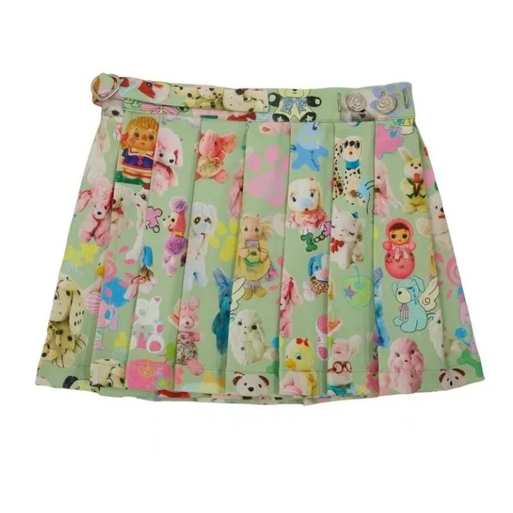 Colorful Cartoon Character Pleated Skirt | Kawaii Aesthetic Mini Skirt