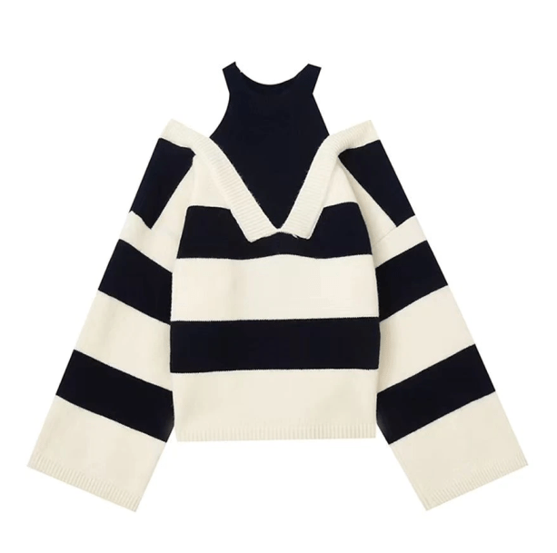 Open Shoulder Stripe Sweater | Aesthetic Clothes