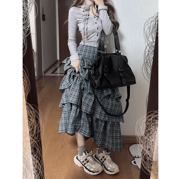 Long Plaid Y2K Skirt | Aesthetic Clothes