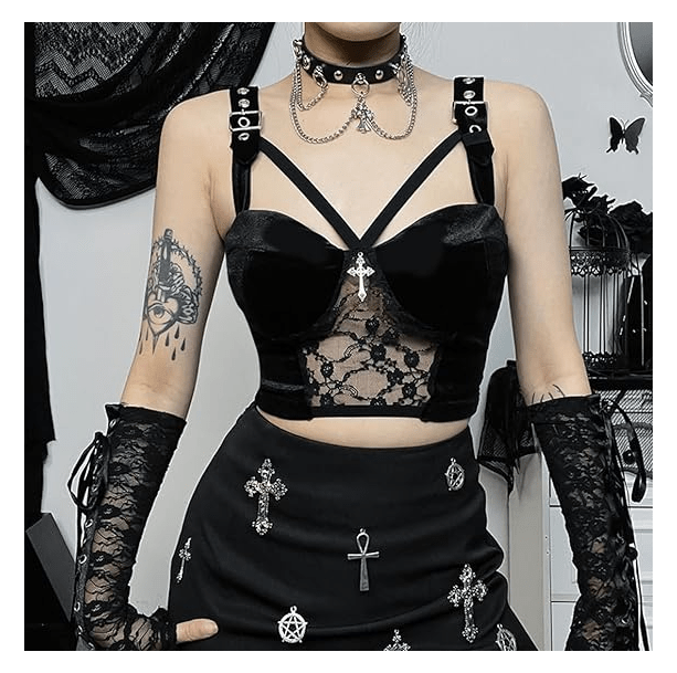 Dark Goth Velvet Crop Top | Aesthetic Tops