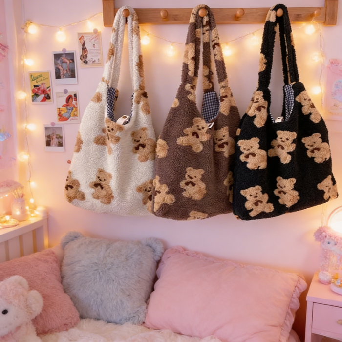 bags with teddy bear patterns | Honey Bear Shoulder Bag | Aesthetic Bag