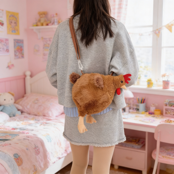 Cute Chicken Plush Bag – Kawaii Aesthetic Crossbody Purse for Girls, Soft Animal Handbag