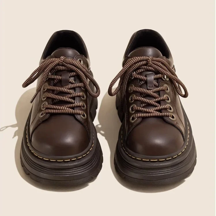 Pair of brown leather shoes with thick soles | Autumn London Derby Shoes | Aesthetic Shoes