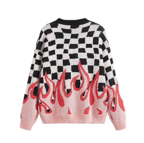 Checkered Flames Sweater | Aesthetic Clothes