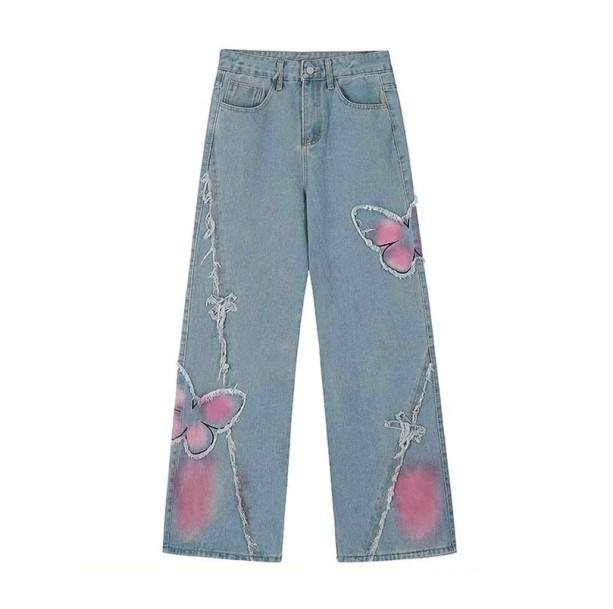 Pastel Butterfly Wide Leg Jeans - All Things Rainbow