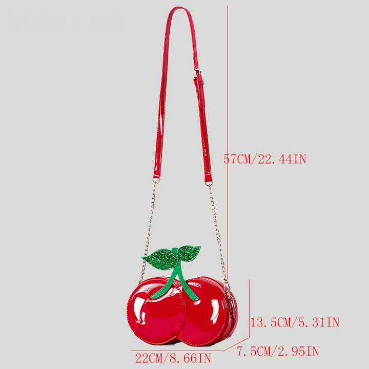 Cherry-shaped handbag with measurements| Cherry Pop Aesthetic Mini Purse – Y2K Cherry Girl Style