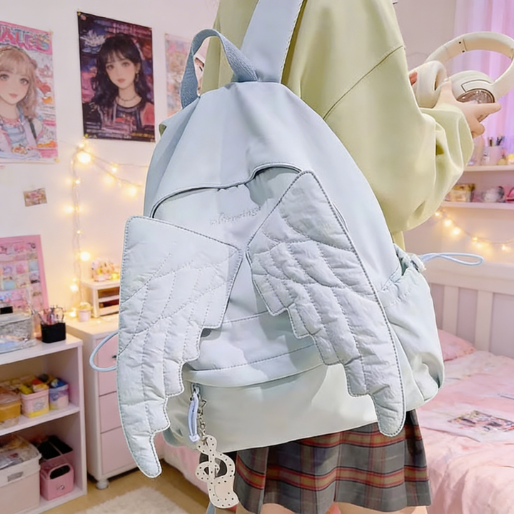 Light blue backpack with angel wings | Angel Wing Backpack | Aesthetic Backpack