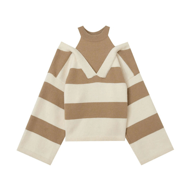 Open Shoulder Stripe Sweater - All Things Rainbow