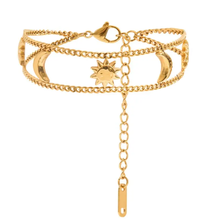 Gold bracelet with sun and moon charms | Sun & Moon Harmony Bracelet | Aesthetic Bracelet