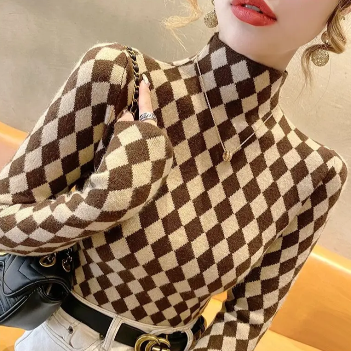 Classic Plaid Fitted Sweater | Aesthetic Clothes
