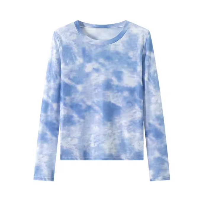 Blue and White Tie-Dye Long Sleeve Shirt | Aesthetic Tie-Dye Top