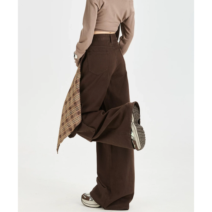 Cool Girl Brown Y2K Cargo Pants – Aesthetic Streetwear Wide Leg Trousers
