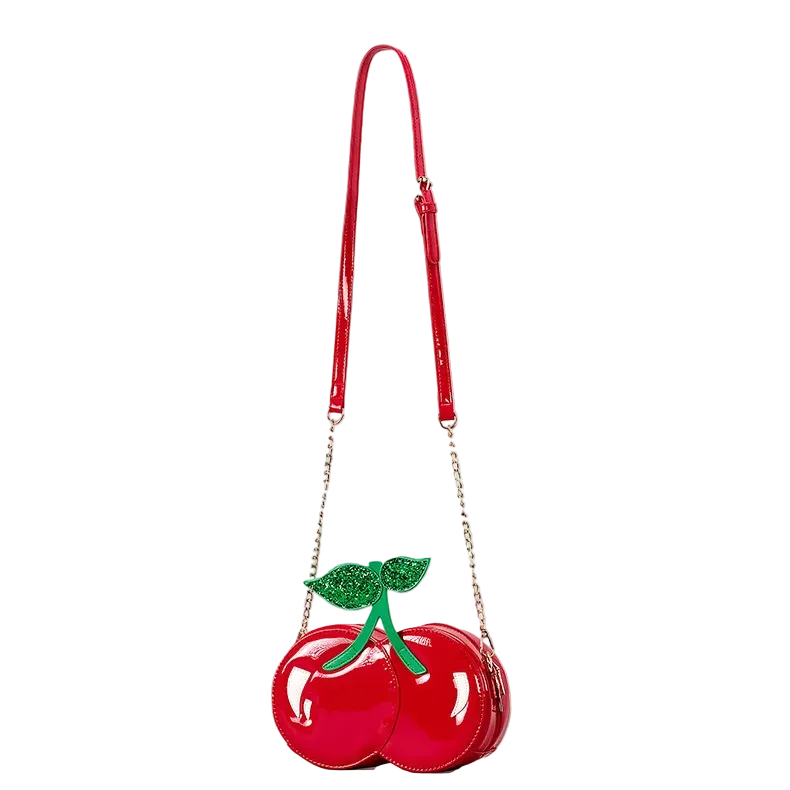 Red cherry-shaped handbag with a green stem | Cherry Pop Aesthetic Mini Purse – Y2K Cherry Girl Style