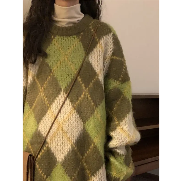 Green Plaid Preppy Sweater | Aesthetic Sweater