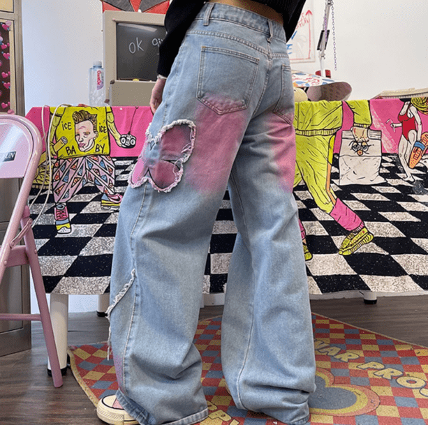 Pastel Butterfly Wide Leg Jeans - All Things Rainbow