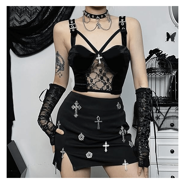 Dark Goth Velvet Crop Top | Aesthetic Tops