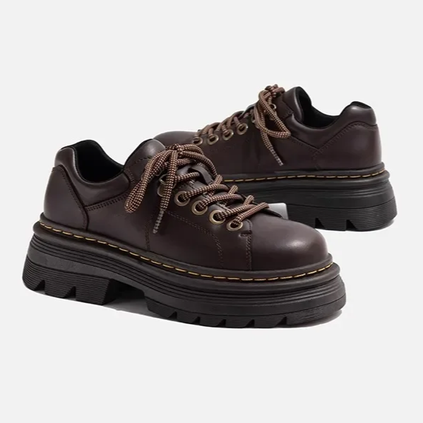 Pair of brown leather shoes with thick soles | Autumn London Derby Shoes | Aesthetic Shoes