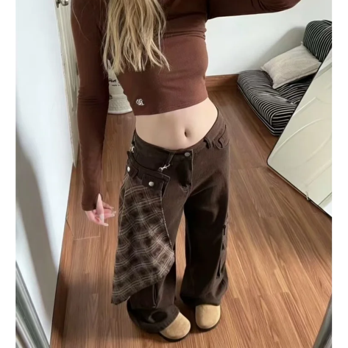 Cool Girl Brown Y2K Cargo Pants – Aesthetic Streetwear Wide Leg Trousers