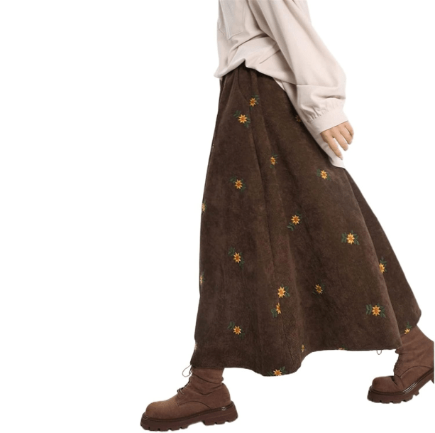 Corduroy Floral Skirt | Aesthetic Clothing