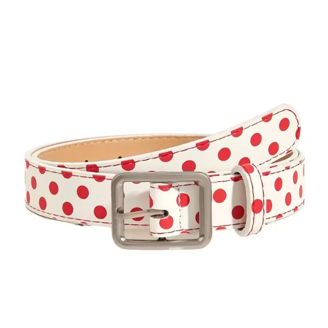 white Retro Polka Dot Belt – Vintage Aesthetic Waist Belt and Y2K Statement 