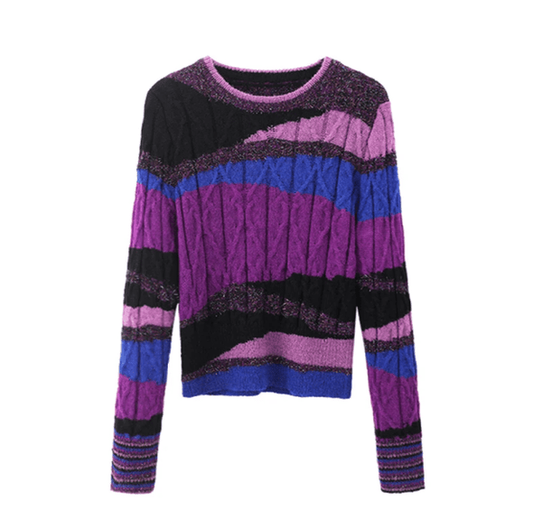 Round Neck Purple Flow Sweater - All Things Rainbow