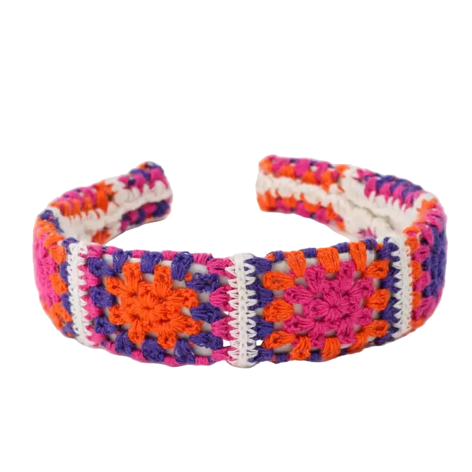 Colorful crocheted headband with floral pattern | Bohemian Knitted Headband – Cute Pastel Summer Hair Accessory for Women and Girls