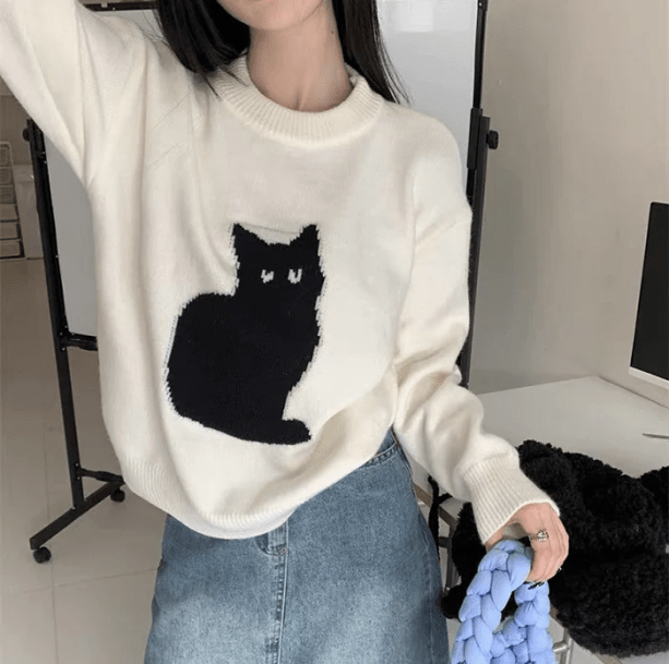 Black Kitty Sweater | Aesthetic Clothes