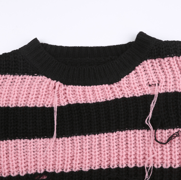 Pink Distress Emo Sweater - All Things Rainbow