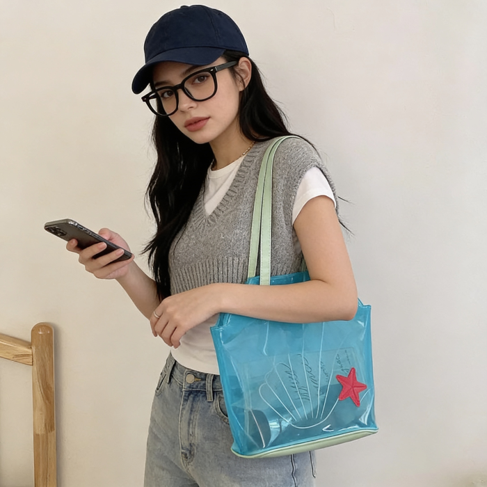 Ocean Aesthetic Starfish Handbag | Transparent Blue Beach Bag