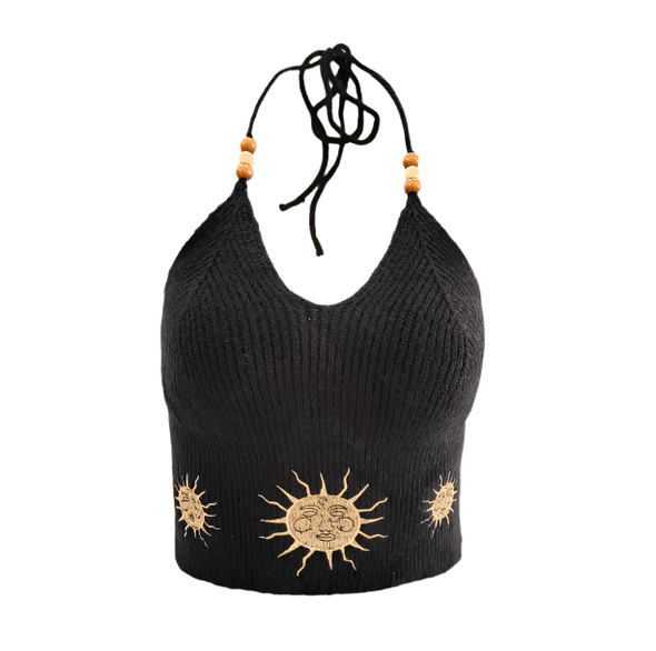 Sun Embroidery Crop Top | Aesthetic Clothing