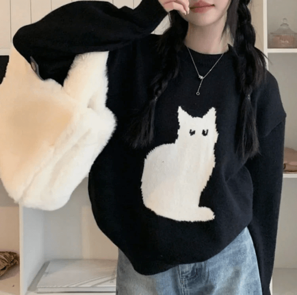 Black Kitty Sweater | Aesthetic Clothes