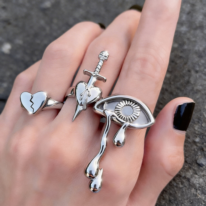 Silver ring with unique design | Broken Soul Ring Trio | Aesthetic Rings