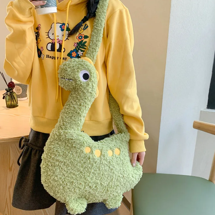 Cute Green Dinosaur Plush Crossbody Bag – Kawaii Aesthetic Shoulder Purse