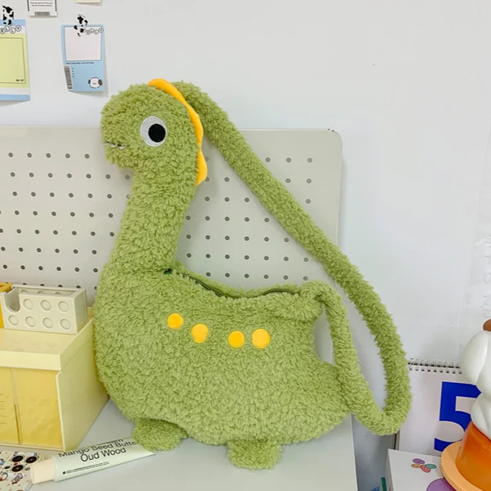 Cute Green Dinosaur Plush Crossbody Bag – Kawaii Aesthetic Shoulder Purse