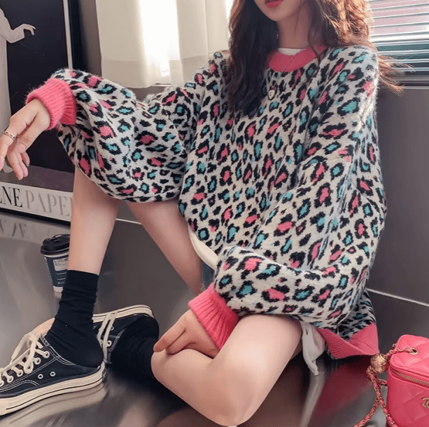 Pink Leopard Sweater | Aesthetic Clothes