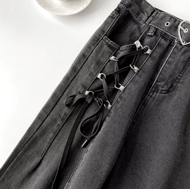 Black Heart Buckle Jeans | Aesthetic Clothes