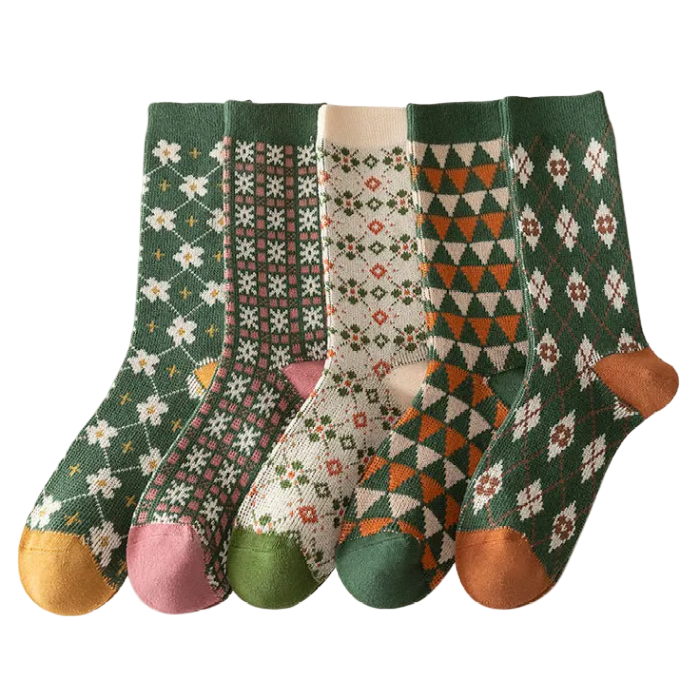 Retro Evergreen Socks (5 Pairs) | Aesthetic Socks