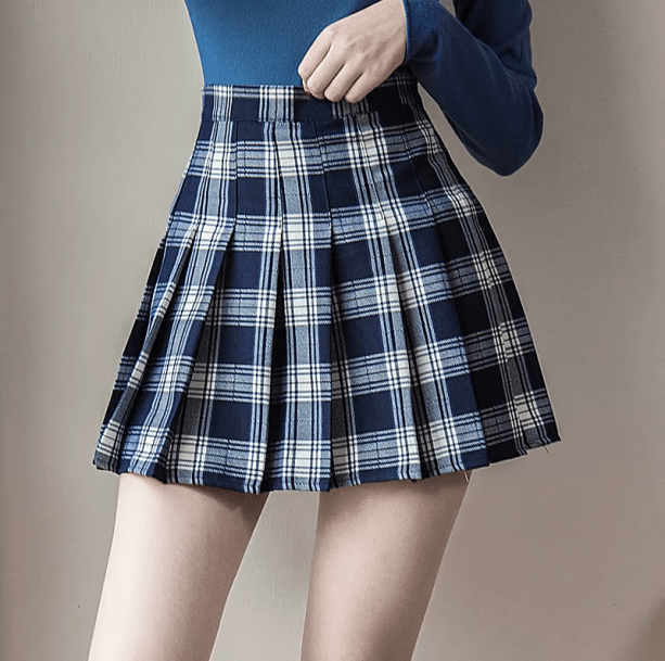 Navy Blue Plated Mini Skirt | Aesthetic Clothing