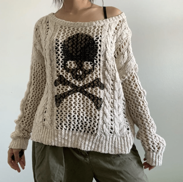 White Skeleton Knitted Sweater | Aesthetic Clothing